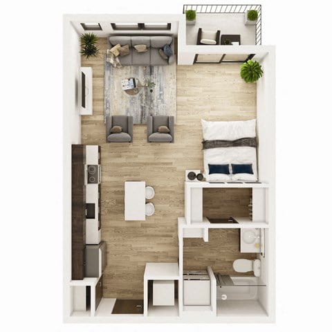 Floor plan for studio, 1 bath, 515 sqft